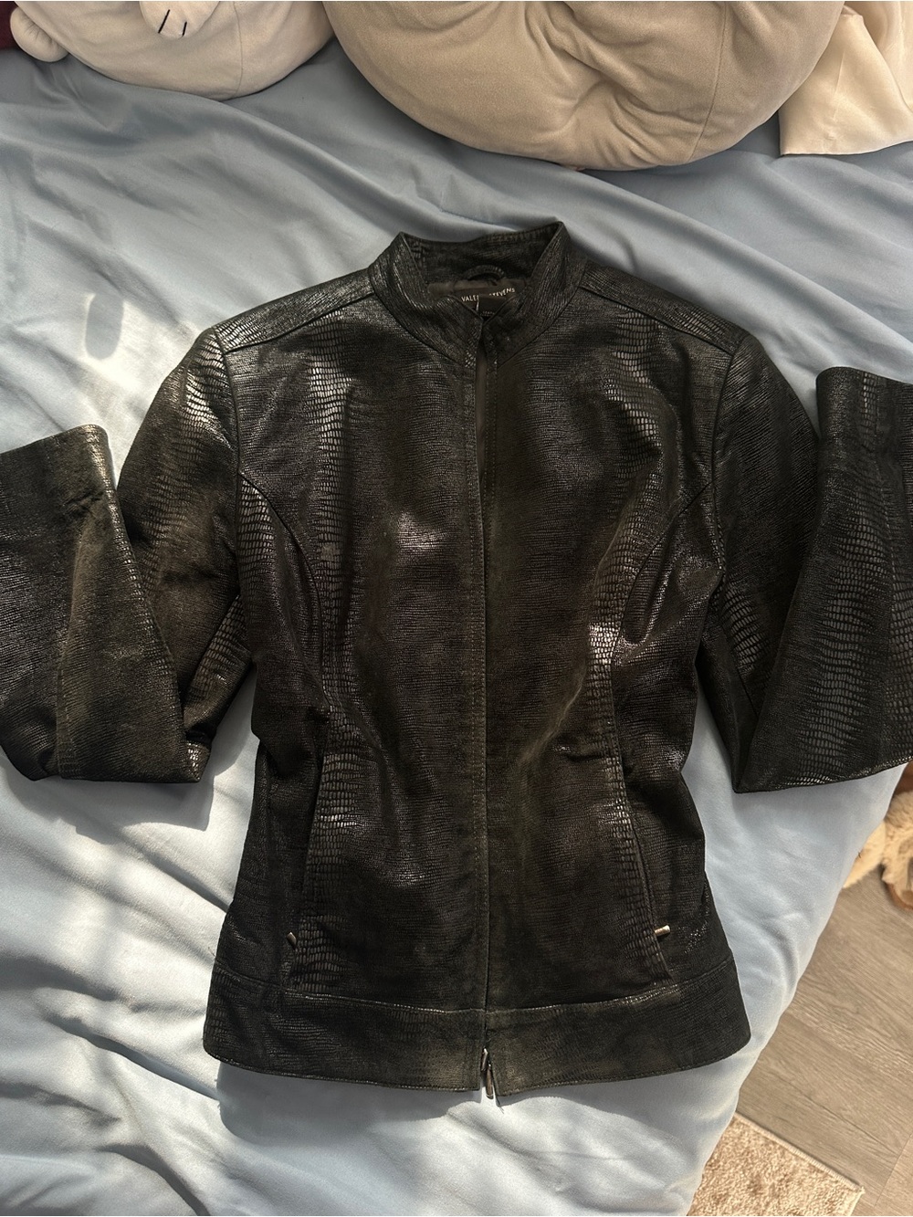 Valerie Stevens Black Faux-Suede Textured Moto Jacket